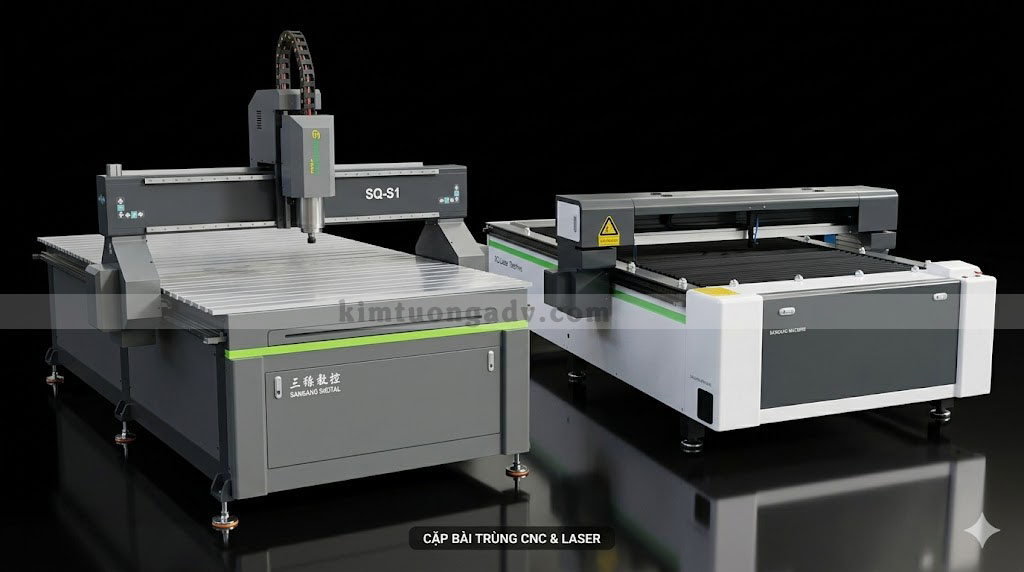 Bộ Đôi Máy CNC 1325 & Laser 1325: Vũ Khí Hạng Nặng Xưởng Quảng Cáo Phải Có